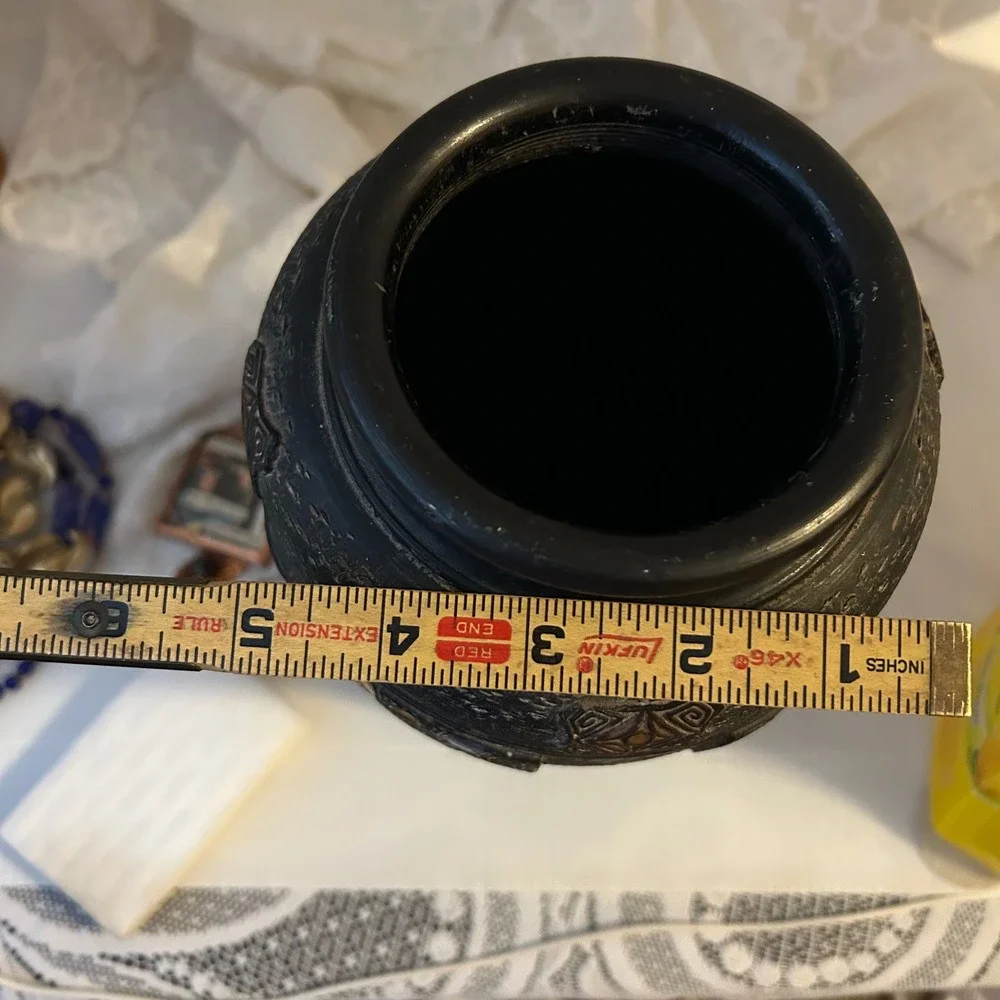 Vintage Japanese Vase Tokanabe Enamed Black Pottery Art Nouveau 1920s 30s